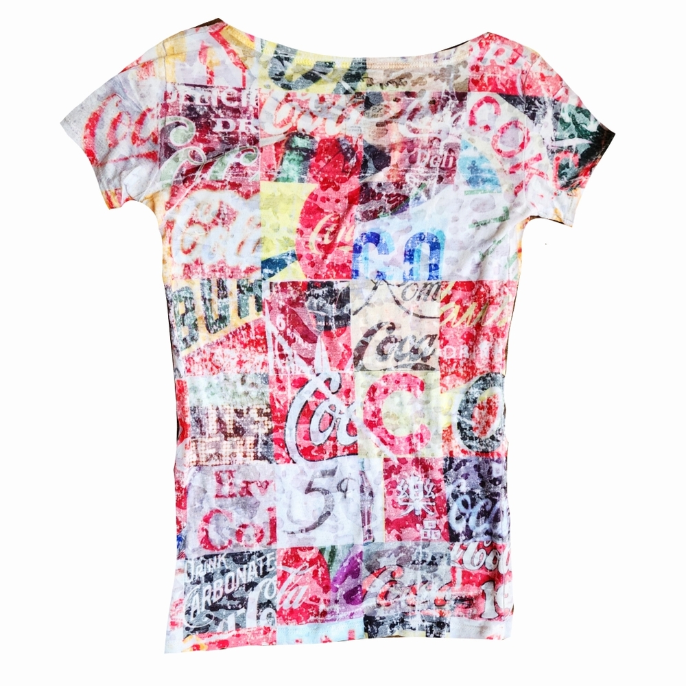 Vintage Y2K Sheer Coca-Cola Retro Short-sleeved Shirt Size S